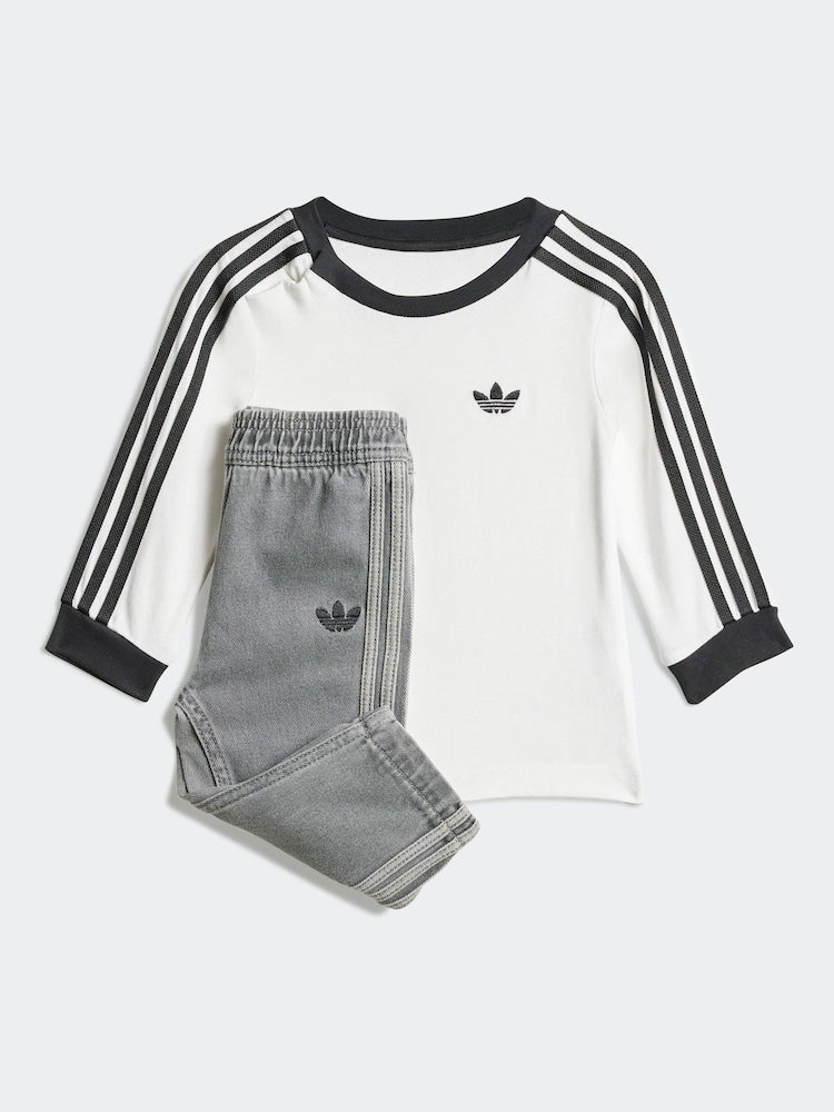 adidas Originals White Long Sleeve Infant Kids T-Shirt and Denim Leggings Set