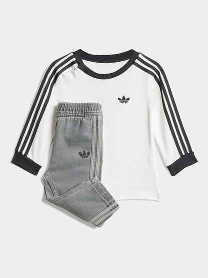 adidas Originals White Long Sleeve Infant Kids T-Shirt and Denim Leggings Set