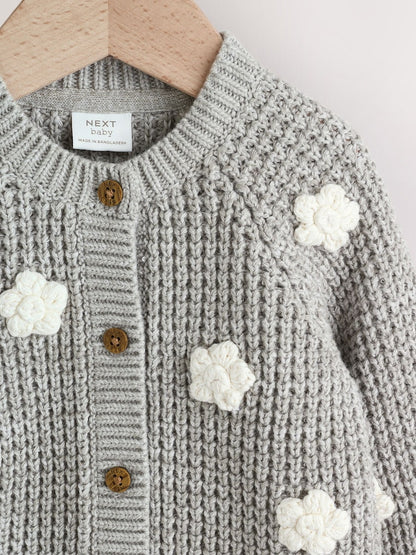 Grey Crochet Flowers Baby Knitted Cardigan (0mths-3yrs) - Size Up to 1 Month (56cm)