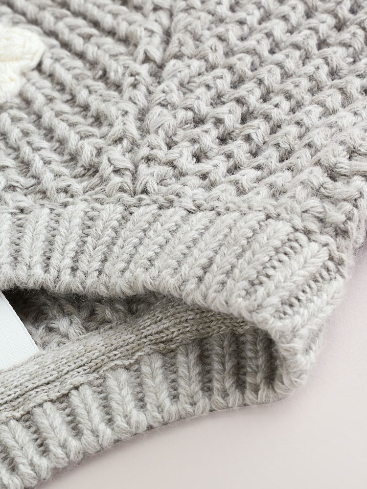 Grey Crochet Flowers Baby Knitted Cardigan (0mths-3yrs) - Size Up to 1 Month (56cm)
