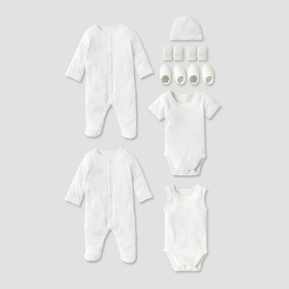 Juniors Solid 8-piece Apparel Set - White / 0-3 mths