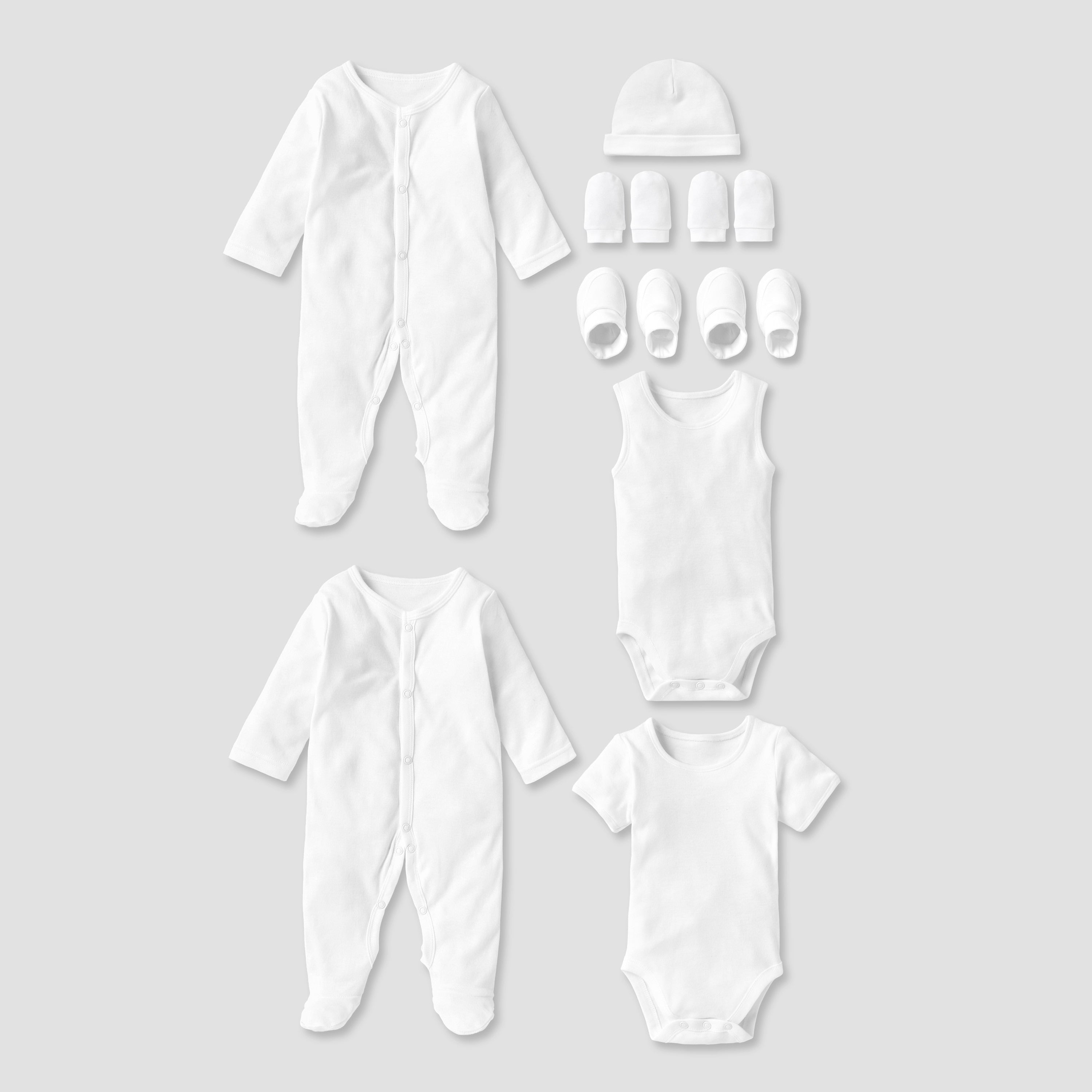 Juniors Solid 8-piece Apparel Set - White / 0-3 mths