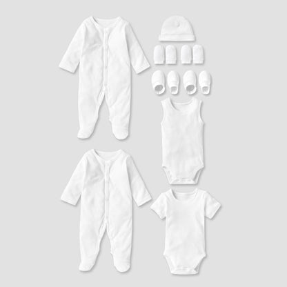 Juniors Solid 8-piece Apparel Set - White / 0-3 mths