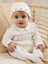 JoJo Maman Bébé Cream Cotton 2-Piece Smocked Sleepsuit and Hat Set - Up To 3 Months (50 - 62cm)
