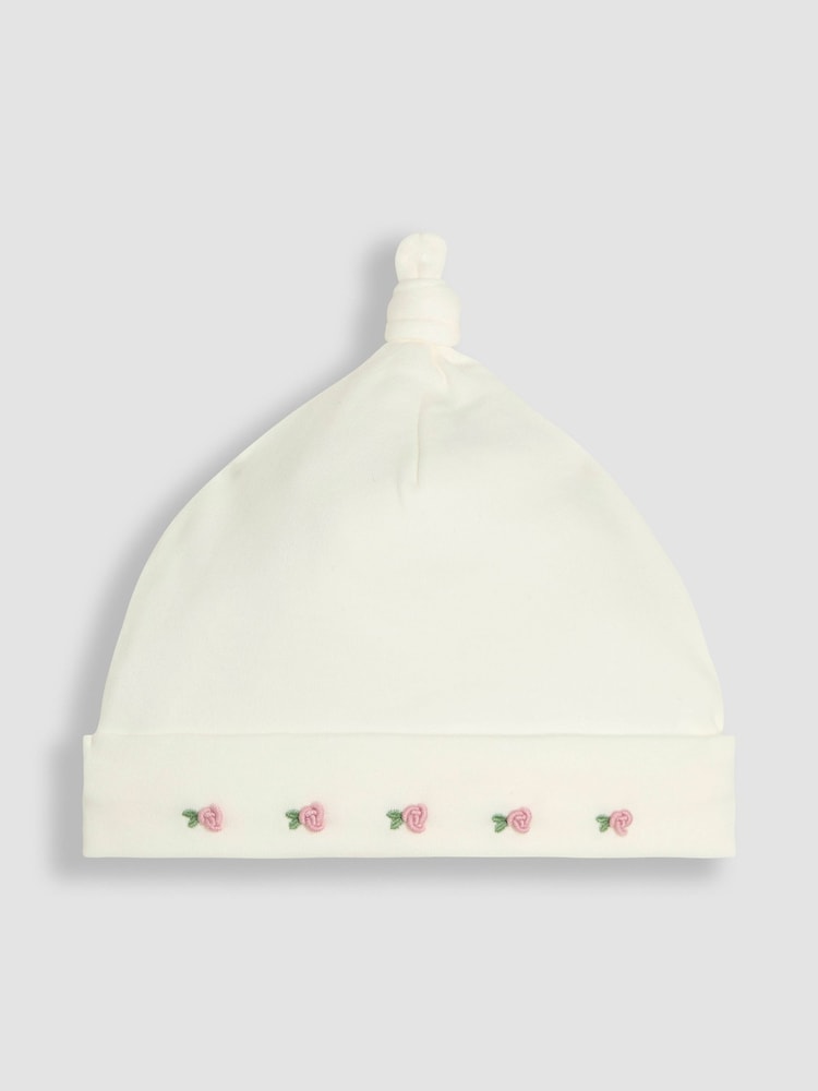 JoJo Maman Bébé Cream Cotton 2-Piece Smocked Sleepsuit and Hat Set
