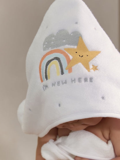 White Im New Here 100% Cotton Hooded Baby Towel - Size One