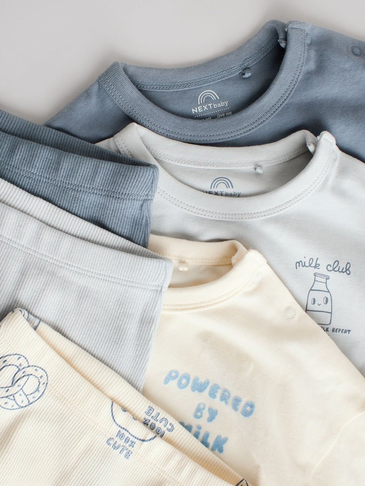 Blue Milk Club Tops and Leggings 6 Piece Baby Set (0mths-3yrs)