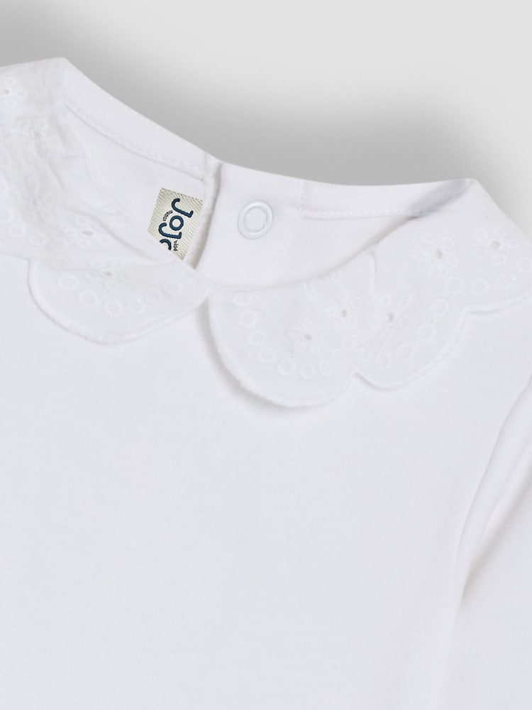 JoJo Maman Bébé White Broderie Collar Long Sleeve Body
