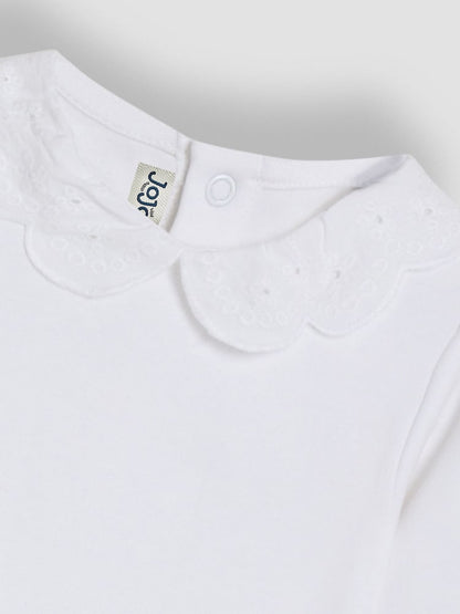 JoJo Maman Bébé White Broderie Collar Long Sleeve Body