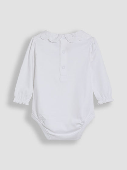 JoJo Maman Bébé White Broderie Collar Long Sleeve Body