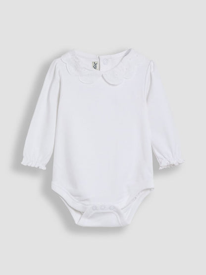 JoJo Maman Bébé White Broderie Collar Long Sleeve Body