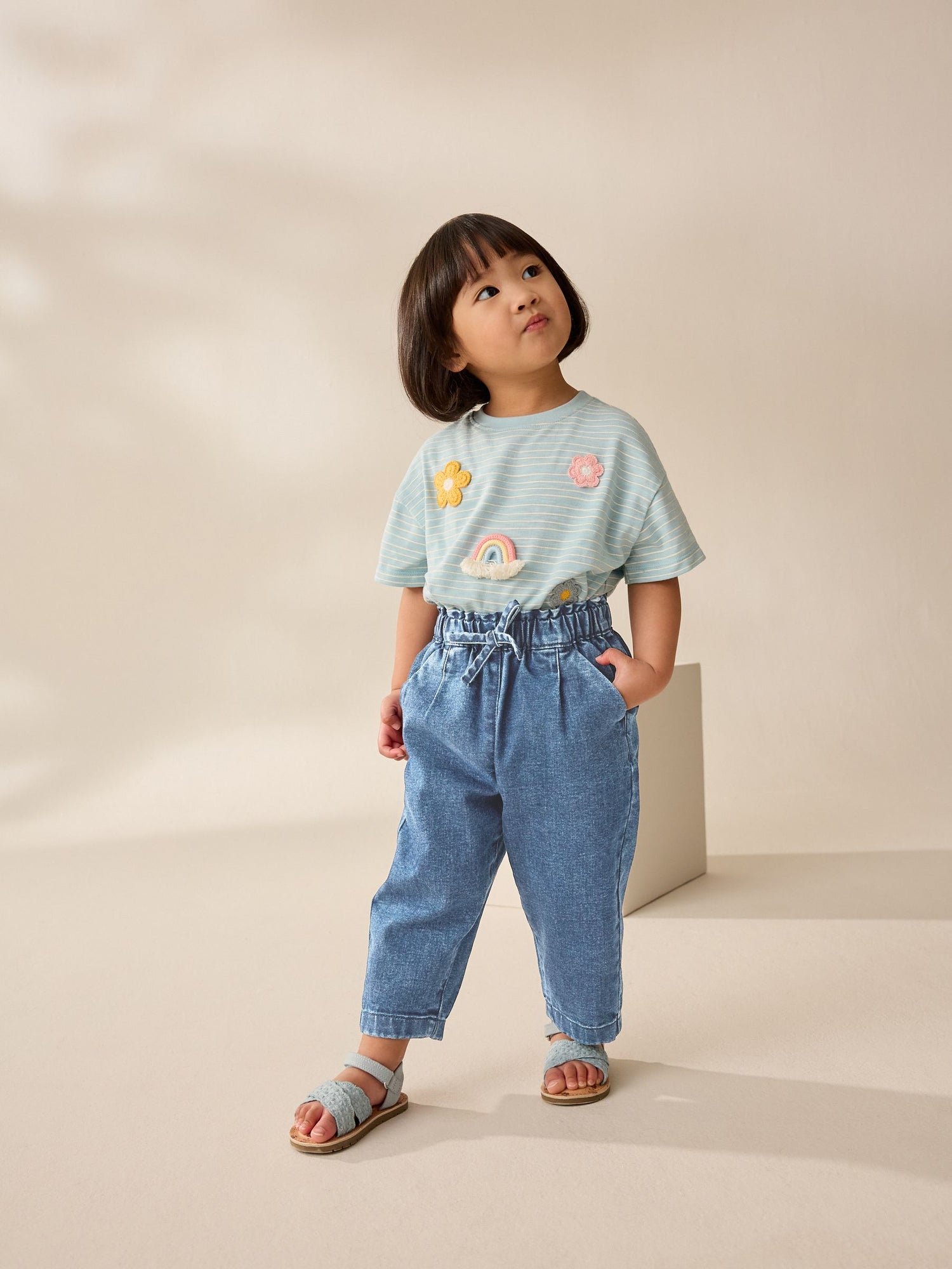 Light Wash Tie Waist Jeans (3mths-7yrs) - Size 3-6 Months (62-68cm)