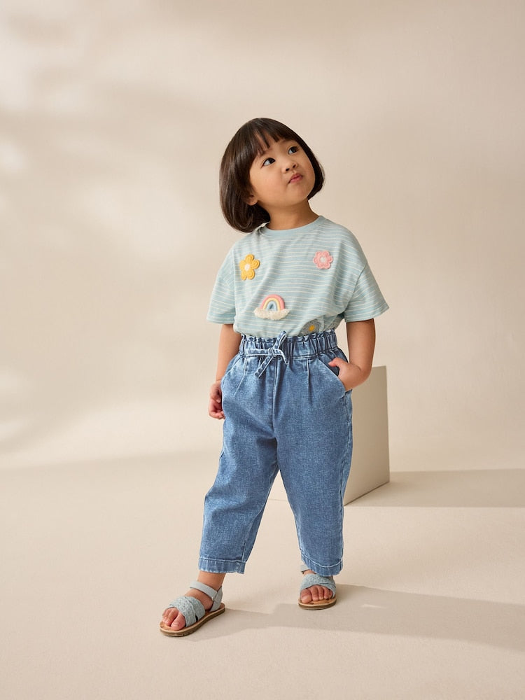 Light Wash Tie Waist Jeans (3mths-7yrs) - Size 3-6 Months (62-68cm)