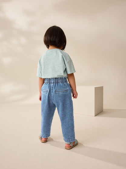 Light Wash Tie Waist Jeans (3mths-7yrs) - Size 3-6 Months (62-68cm)