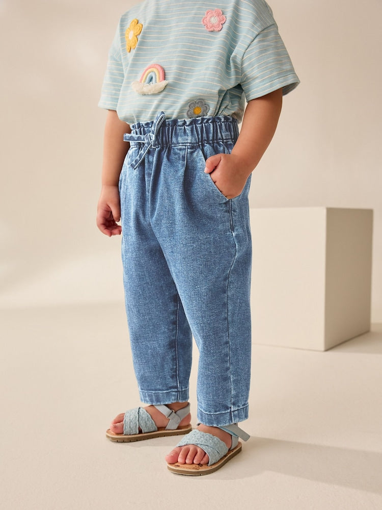 Light Wash Tie Waist Jeans (3mths-7yrs) - Size 3-6 Months (62-68cm)