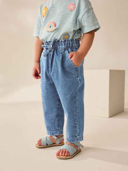 Light Wash Tie Waist Jeans (3mths-7yrs) - Size 3-6 Months (62-68cm) - Default 1