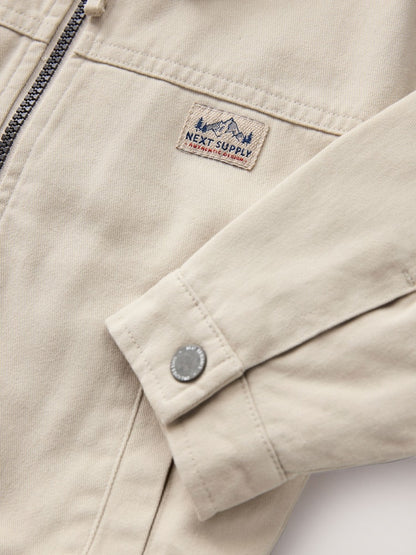 Cream/Brown Cord Collar Canvas Bomber Jacket (3mths-7yrs) - Size 3-6 Months (62-68cm)