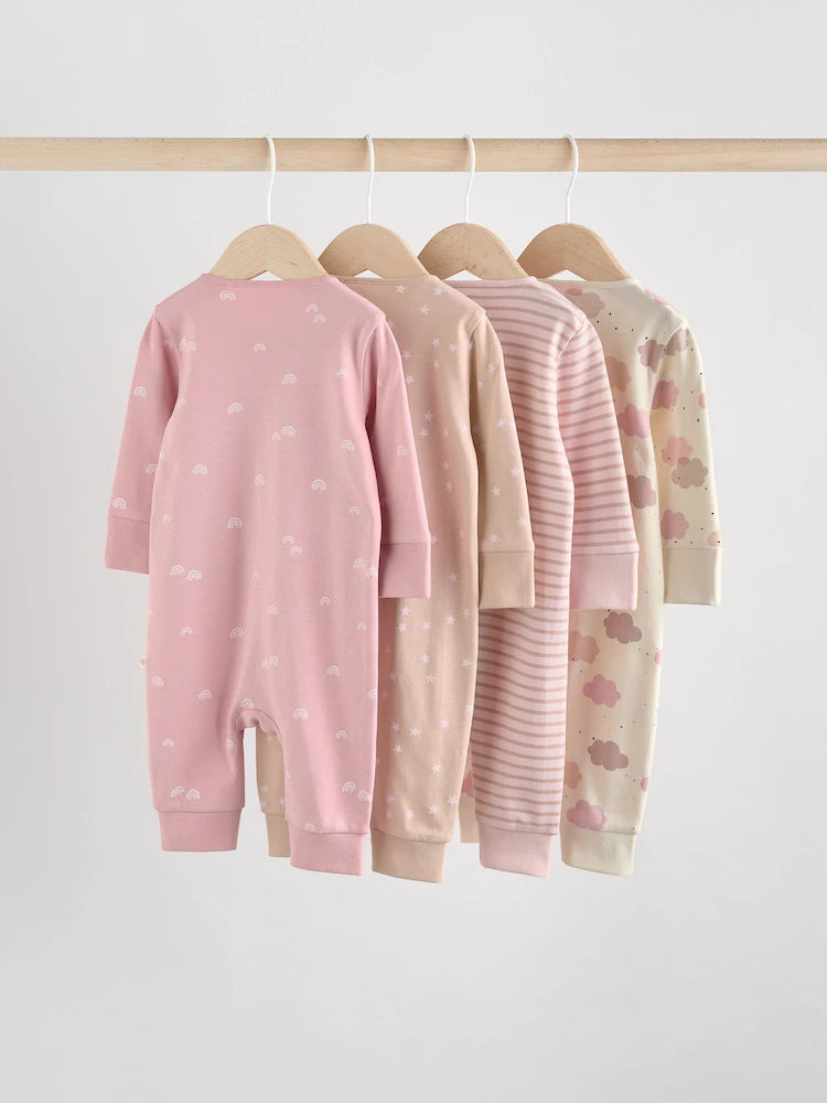 Pink 4 Pack Two Way Zip Baby Sleepsuits (0mths-3yrs)