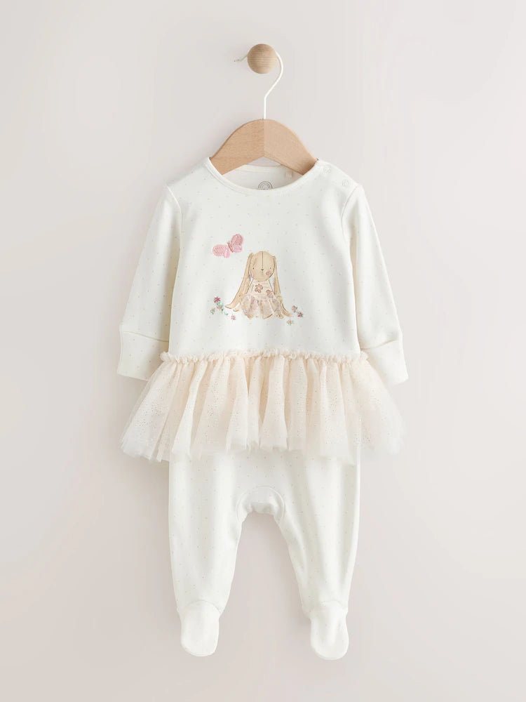 Ecru Bunny Tutu Baby Sleepsuit (0mths-2yrs)