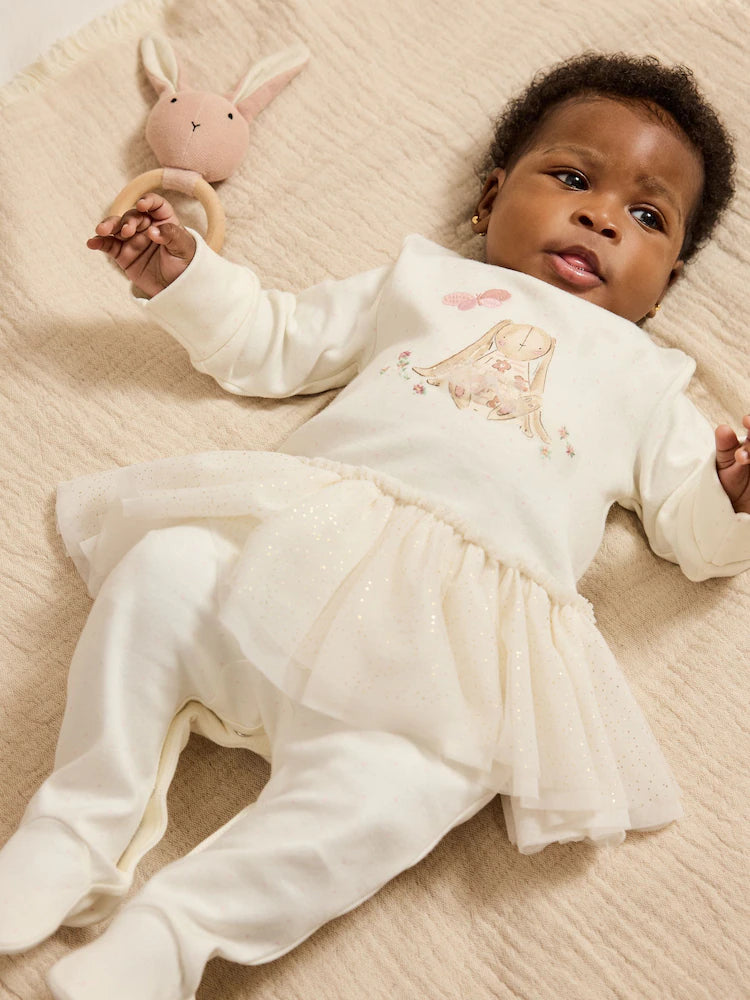 Ecru Bunny Tutu Baby Sleepsuit (0mths-2yrs)