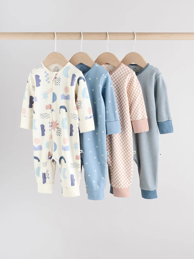 Blue 4 Pack Baby Footless Two Way Zip Sleepsuits 4 Pack (0mths-3yrs)