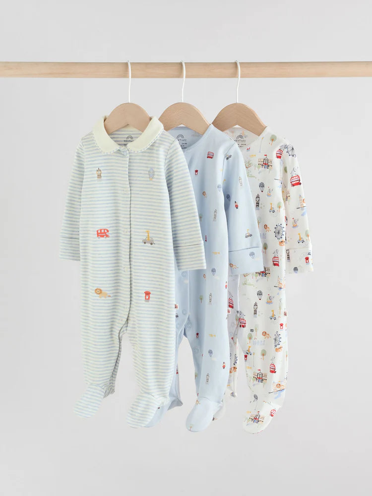 Blue London Baby Sleepsuits 3 Pack (0-2yrs)