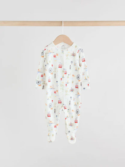 Grey Essential Zipped 100% Cotton Baby Sleepsuits 3 Pack (0-3yrs)