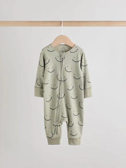 Olive Green 3 Pack Baby Sleepsuits (0mths-3yrs)