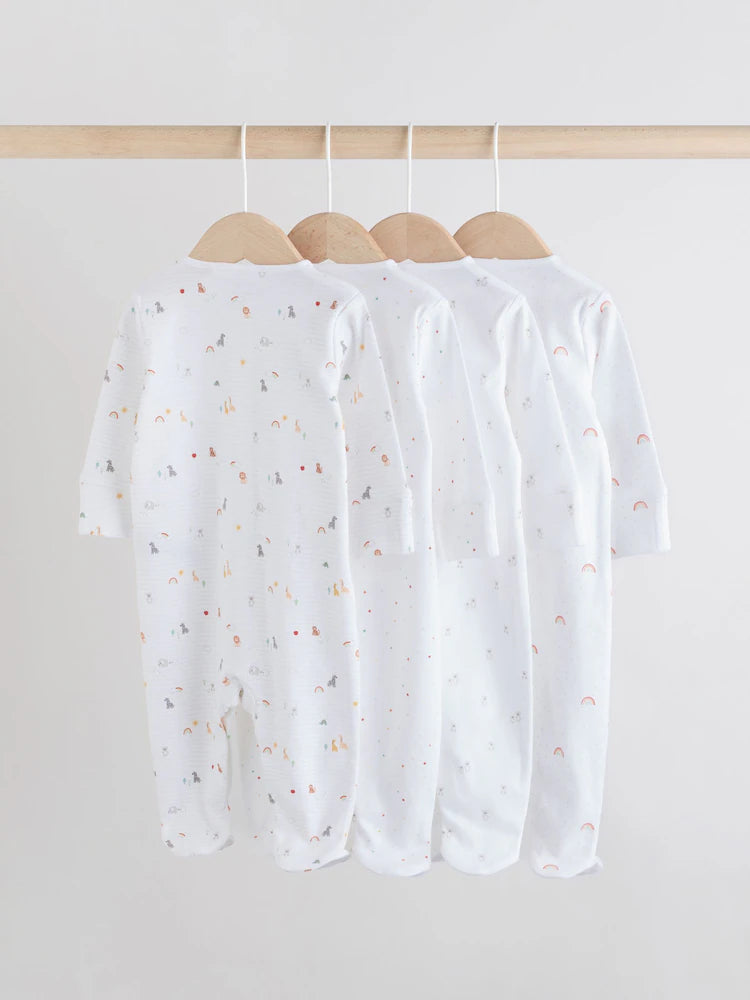 White 4 Pack Popper Baby Sleepsuits (0-2yrs)