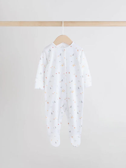 White 4 Pack Popper Baby Sleepsuits (0-2yrs)