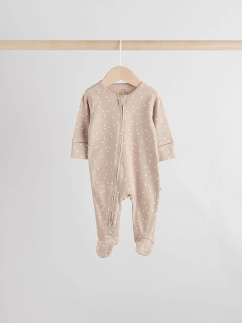 Cream 4 Pack Two Way Zip Baby Sleepsuits (0-2yrs)
