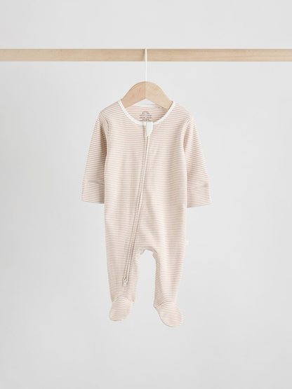 Neutral 7 Pack Two Way Zip Baby Sleepsuits (0-2yrs)