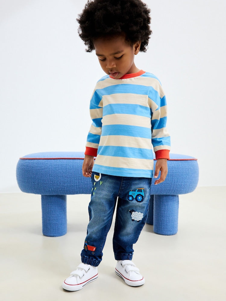 Mid Blue Farm Character Wide Fit Barrel Jeans (3mths-7yrs)
