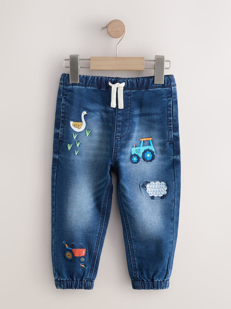 Mid Blue Farm Character Wide Fit Barrel Jeans (3mths-7yrs)
