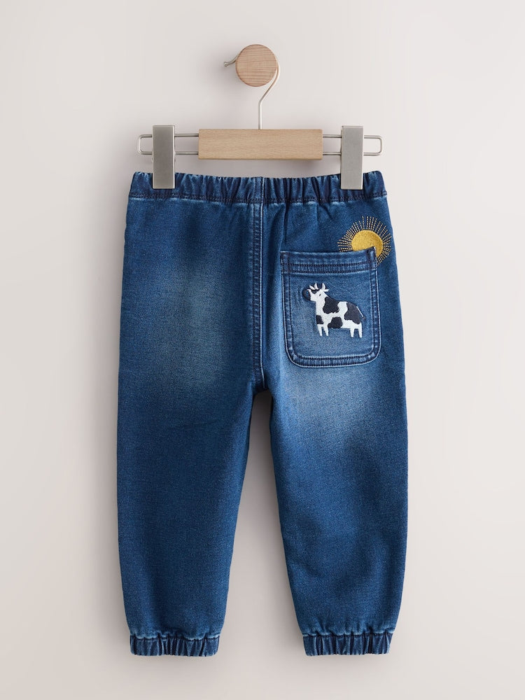 Mid Blue Farm Character Wide Fit Barrel Jeans (3mths-7yrs)
