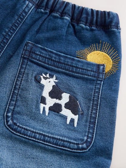 Mid Blue Farm Character Wide Fit Barrel Jeans (3mths-7yrs)
