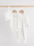 White Baby Sleepsuit, Bodysuit, Beanie and Bib Set 4 Piece (0-9mths) - White / Up to 3 Months (62cm)