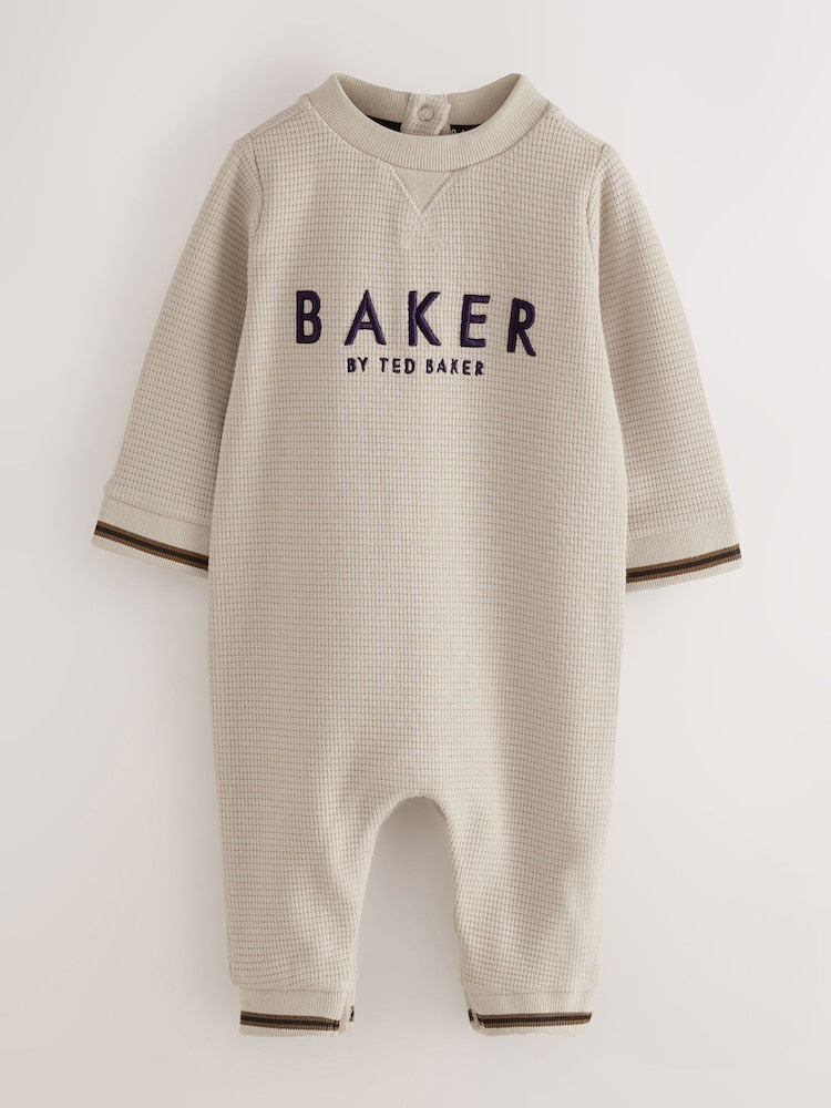 Baker by Ted Baker Textured Long Sleeve Romper - Stone / Up To 3 Months (50 - 62cm)