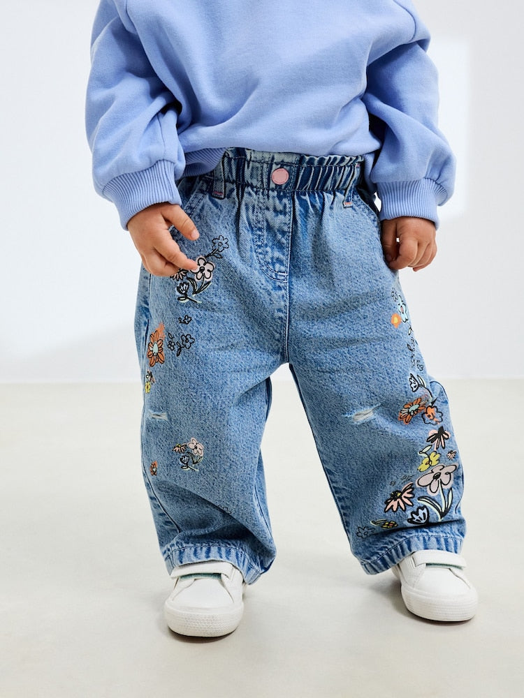 Denim Floral Print Jeans (3mths-7yrs) - Denim Floral Print / 12-18 Months (80-86cm)