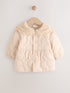 Neutral Oversized Collar Faux Fur Quilted Baby Jacket (0mths-2yrs) - Size 50cm (First Size)