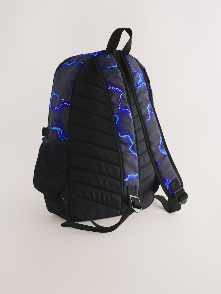 Blue/Black Lightning Print Backpack - Size One