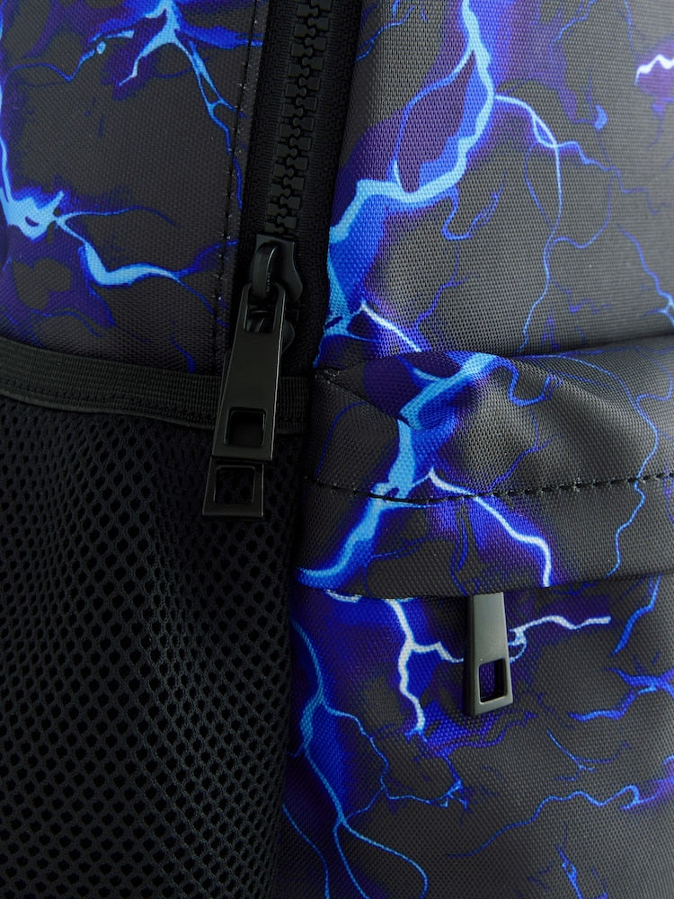 Blue/Black Lightning Print Backpack - Size One