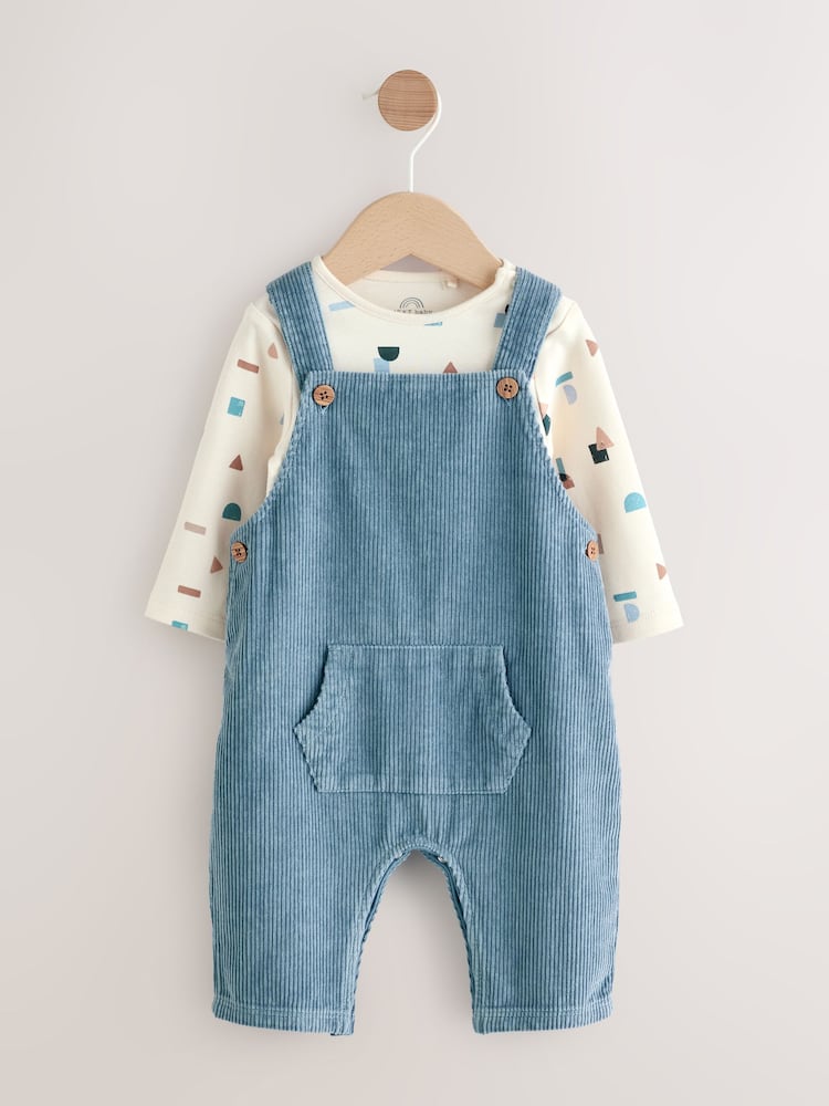 Mid Blue Cord Dungarees and Bodysuit Set (0mths-2yrs) - Size Up to 1 Month (56cm) - Mid Blue