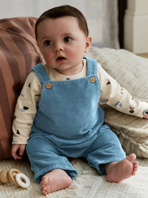 Mid Blue Cord Dungarees and Bodysuit Set (0mths-2yrs)