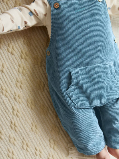 Mid Blue Cord Dungarees and Bodysuit Set (0mths-2yrs) - Size Up to 1 Month (56cm)