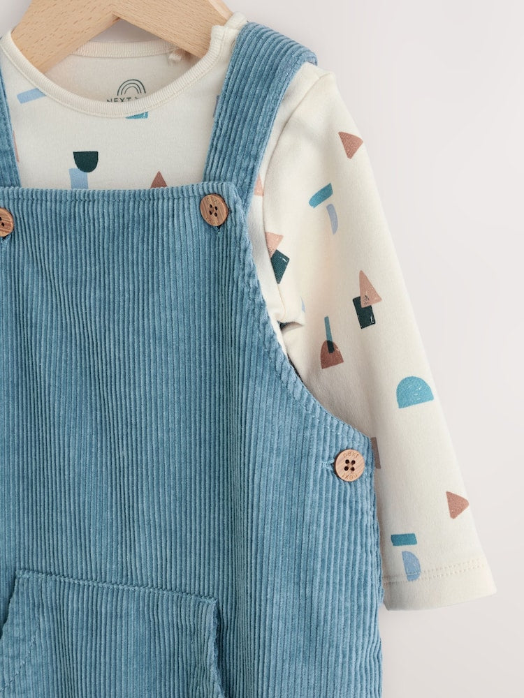 Mid Blue Cord Dungarees and Bodysuit Set (0mths-2yrs) - Size Up to 1 Month (56cm)