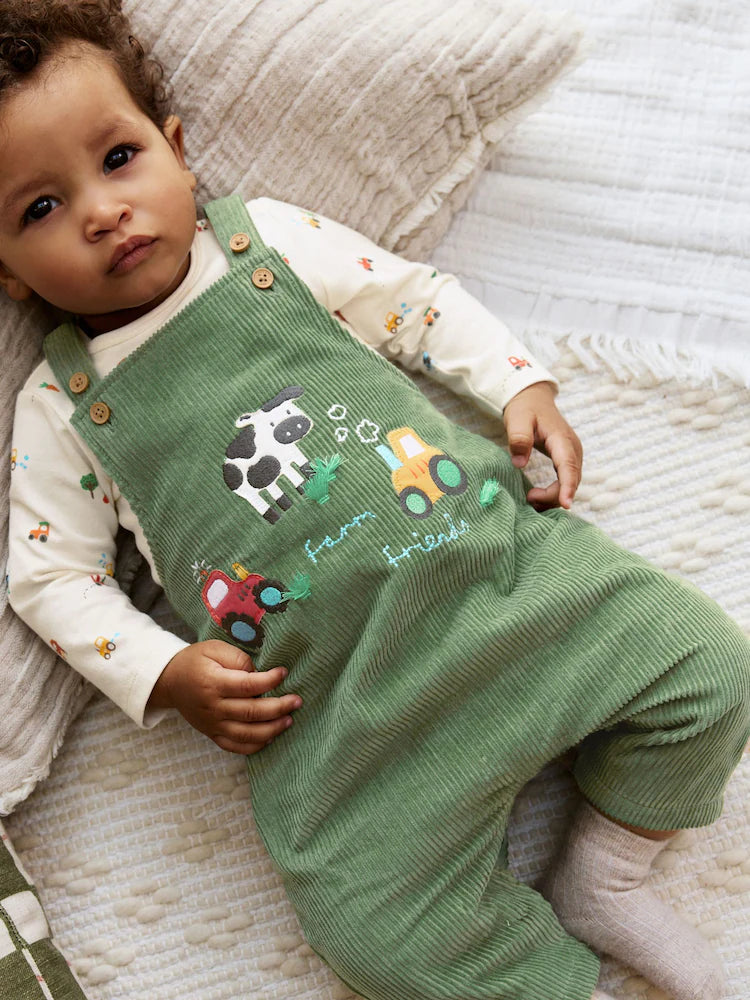 Green Farm Cord Dungarees and Bodysuit Set (0mths-2yrs)