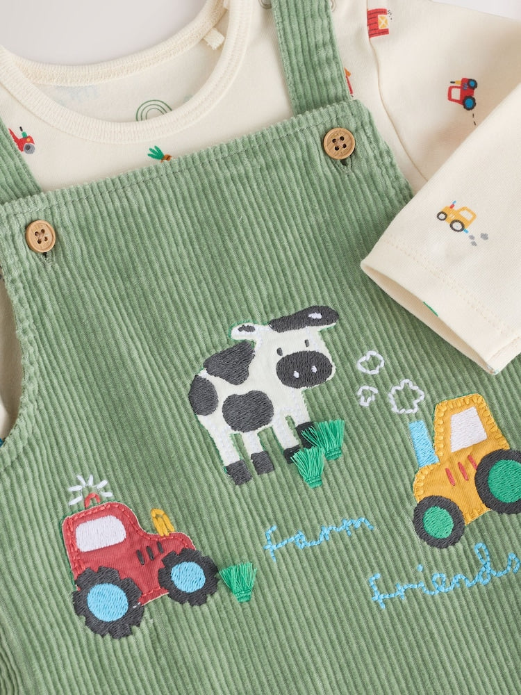 Green Farm Cord Dungarees and Bodysuit Set (0mths-2yrs) - Size Up to 1 Month (56cm)