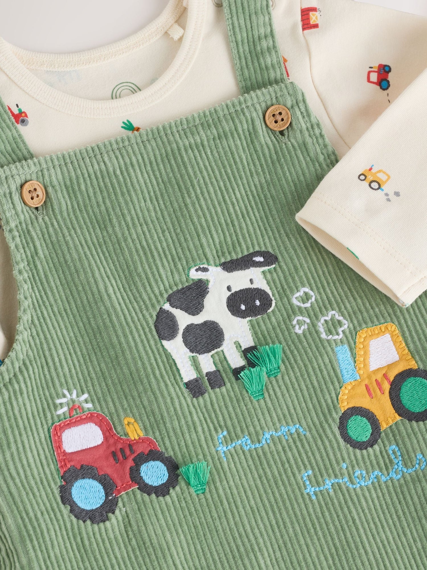 Green Farm Cord Dungarees and Bodysuit Set (0mths-2yrs) - Size Up to 1 Month (56cm)