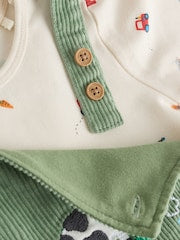 Green Farm Cord Dungarees and Bodysuit Set (0mths-2yrs) - Size Up to 1 Month (56cm)